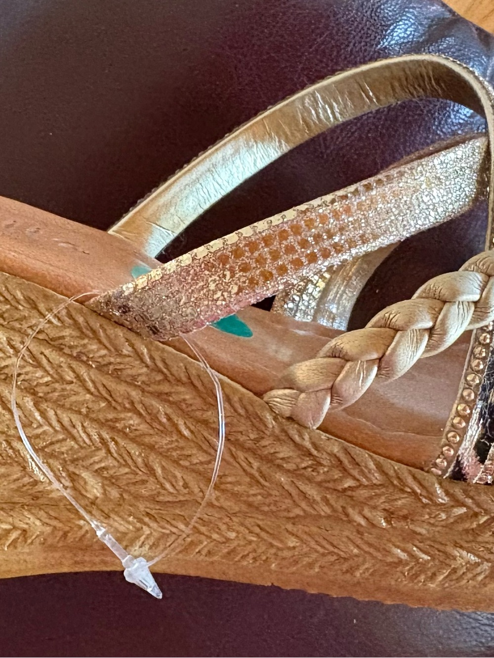 MARELLA Gold Strappy Braided Wedge Mules - Picture 2 of 8